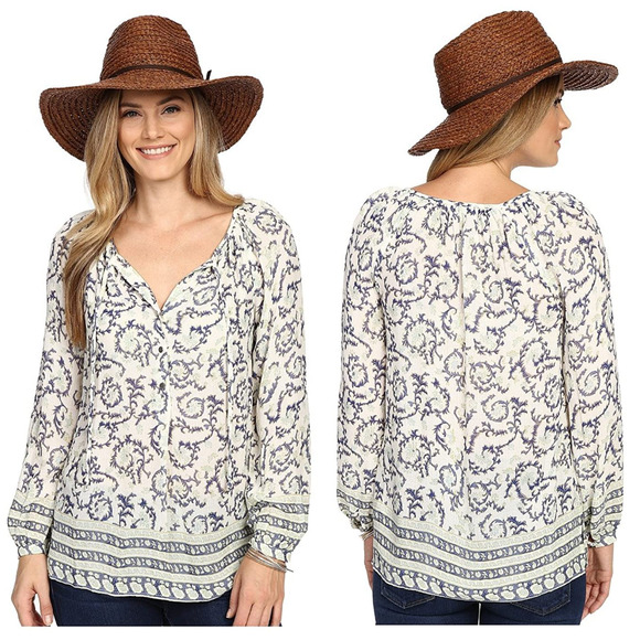 Lucky Brand Tops - Lucky Brand Cream Blue Jib Paisley Peasant Top - S